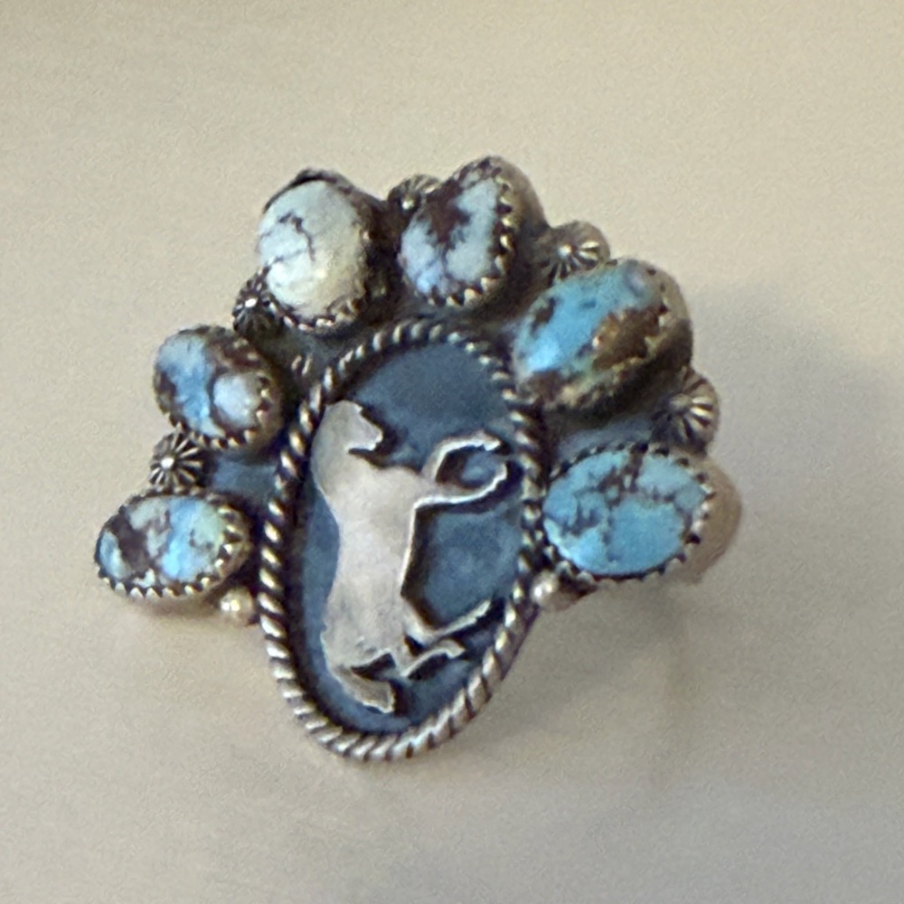 Turquoise & Sterling Silver Rodeo Ring - Picture 3 of 9